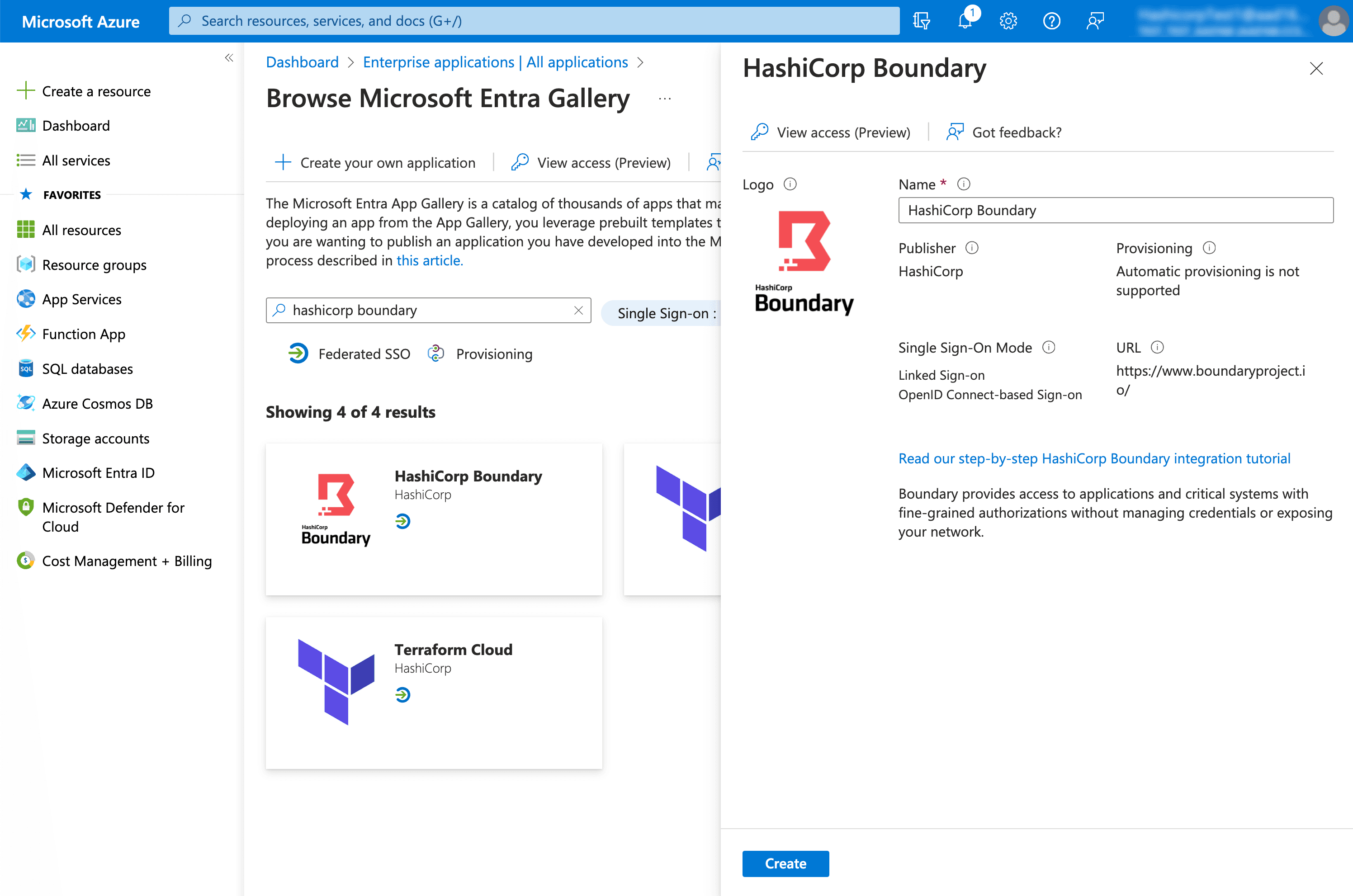 Azure Create Application