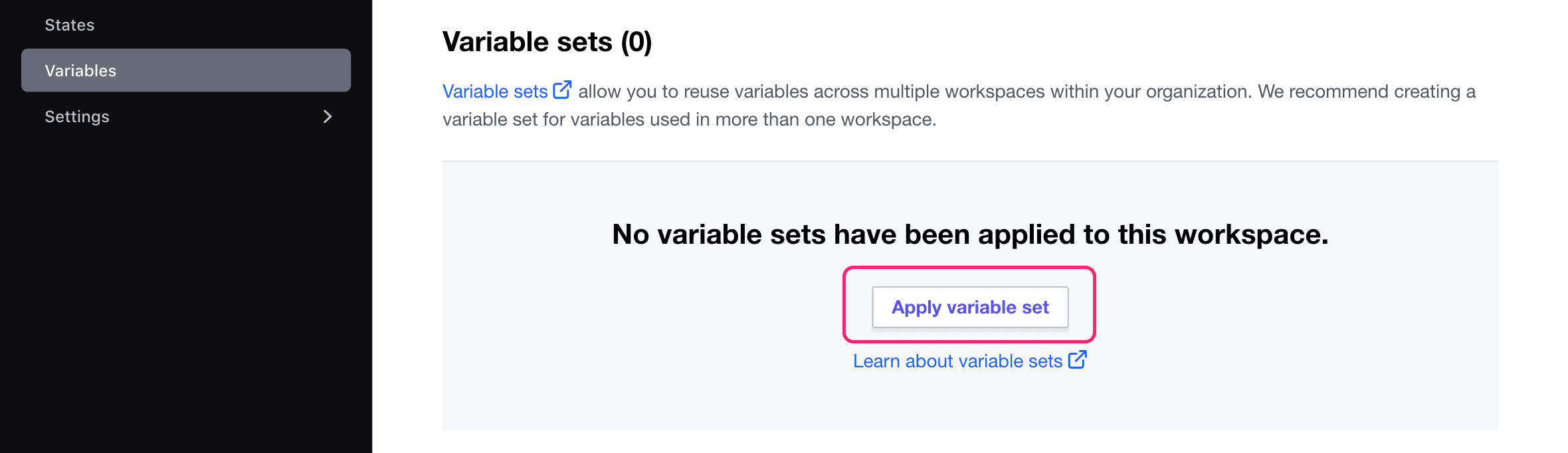 HCP Terraform workspace variables interface