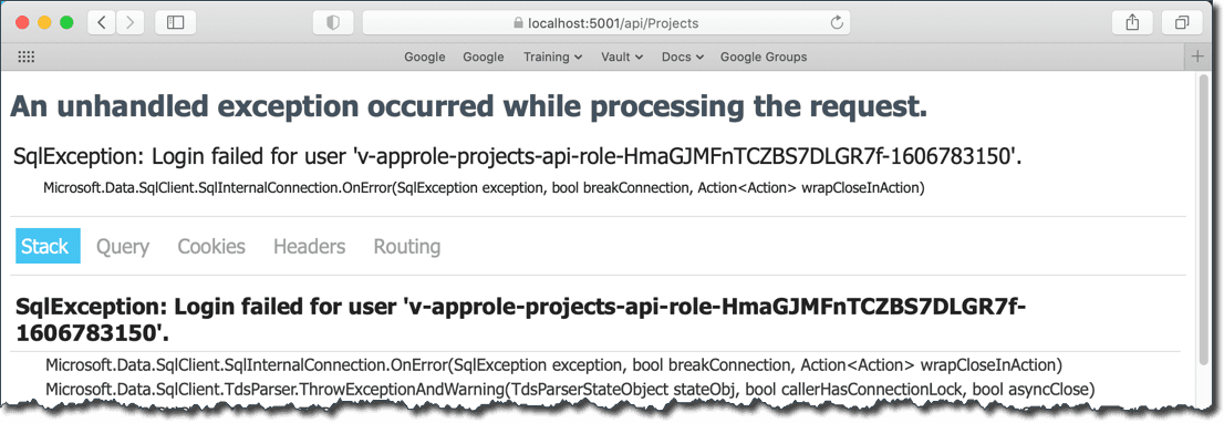 SQLException for failed database username